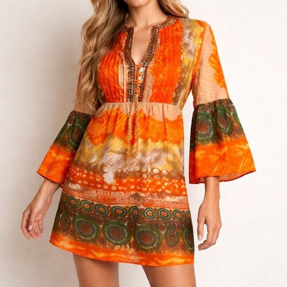 NWT Romeo & Juliet Couture Y2K Boho Festival Resort Bell Sleeve Dress S
